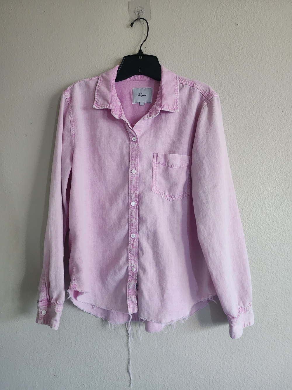 Rails Pink Ingrid Acid Wash Raw Hem Button Down Shirt Large - Picture 6 of 8
